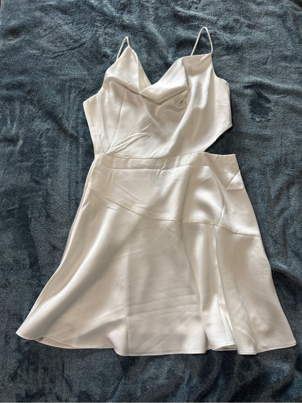 White Satin Cowl Neck Midi Dress with Spaghetti Straps